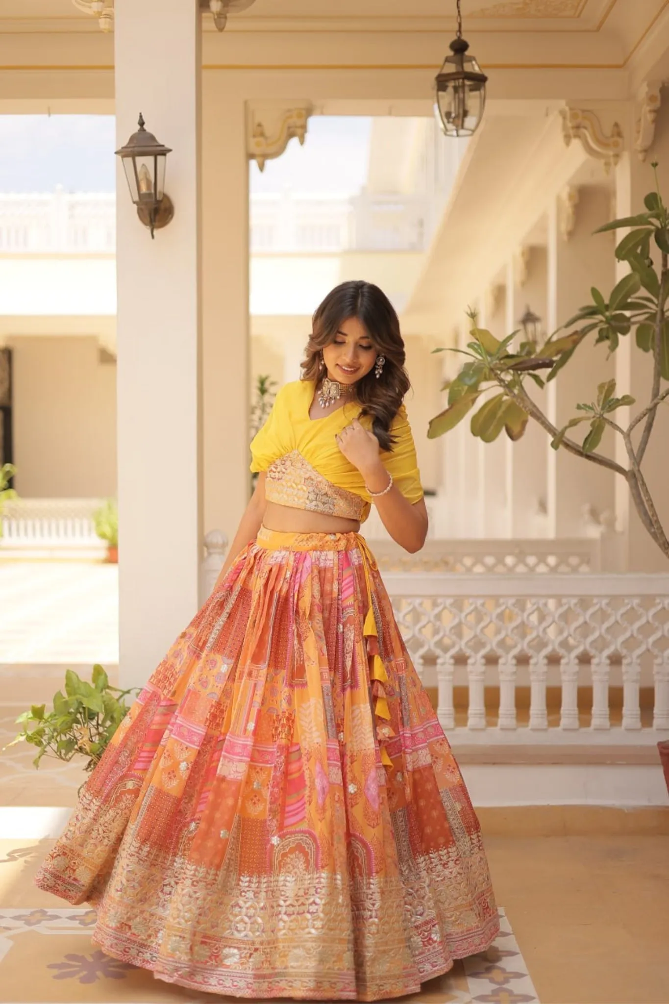 Stunning Printed With Foil Embroidery Work Lehenga Choli