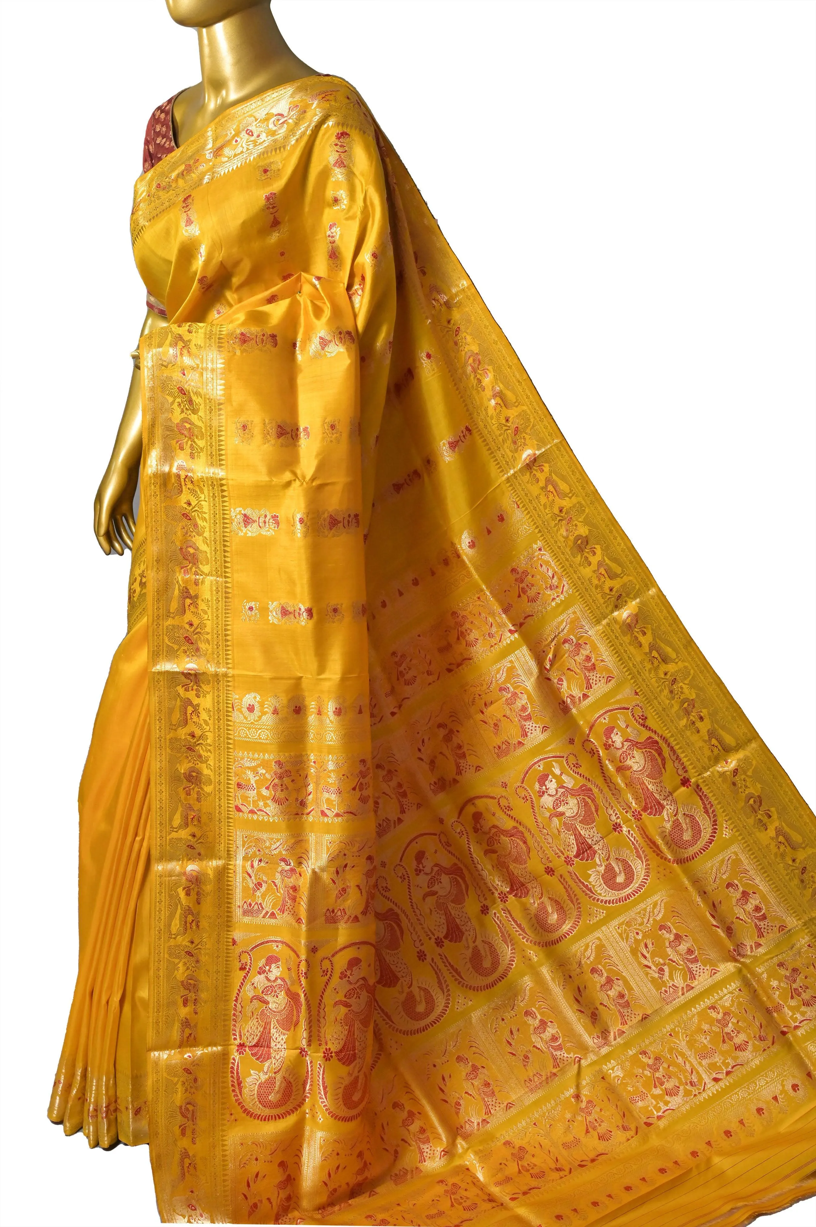 Sunflower Yellow Color Pure Baluchari Silk Saree with Meenkari Work