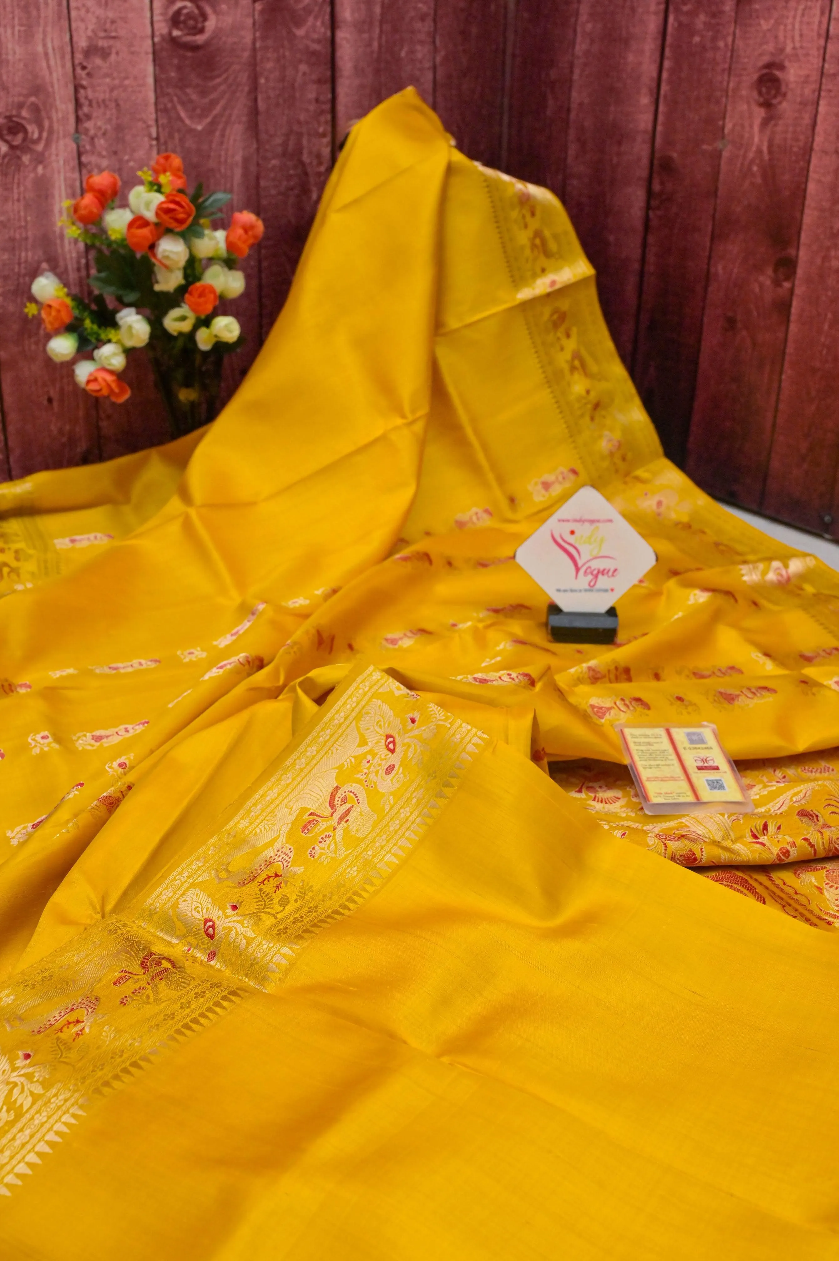 Sunflower Yellow Color Pure Baluchari Silk Saree with Meenkari Work