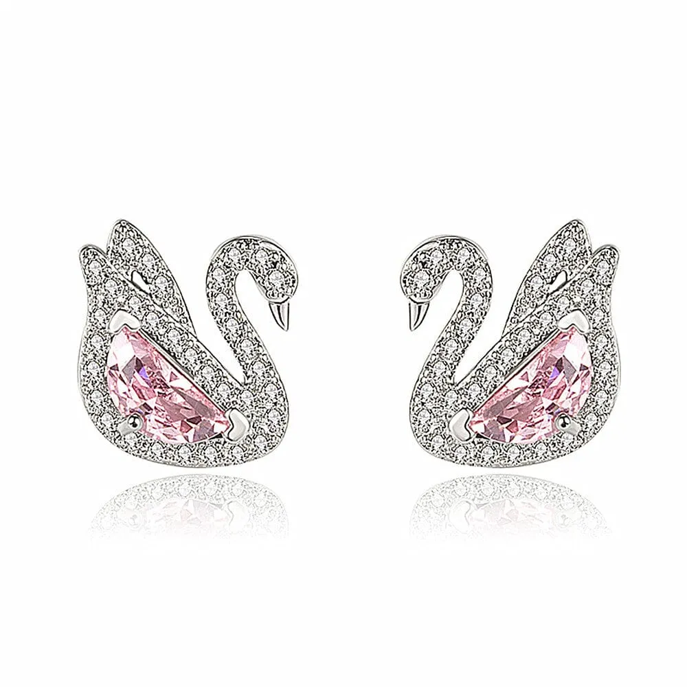 Swan Crystal Stone Stud Earrings