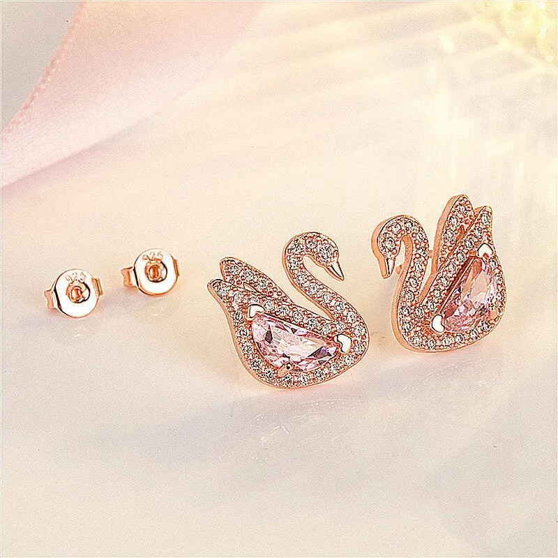 Swan Crystal Stone Stud Earrings