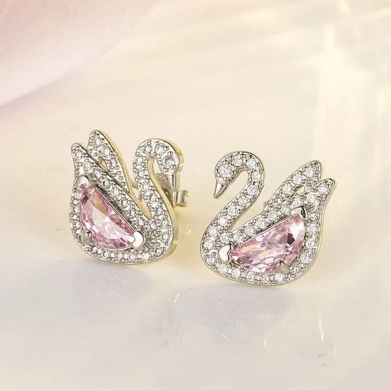 Swan Crystal Stone Stud Earrings