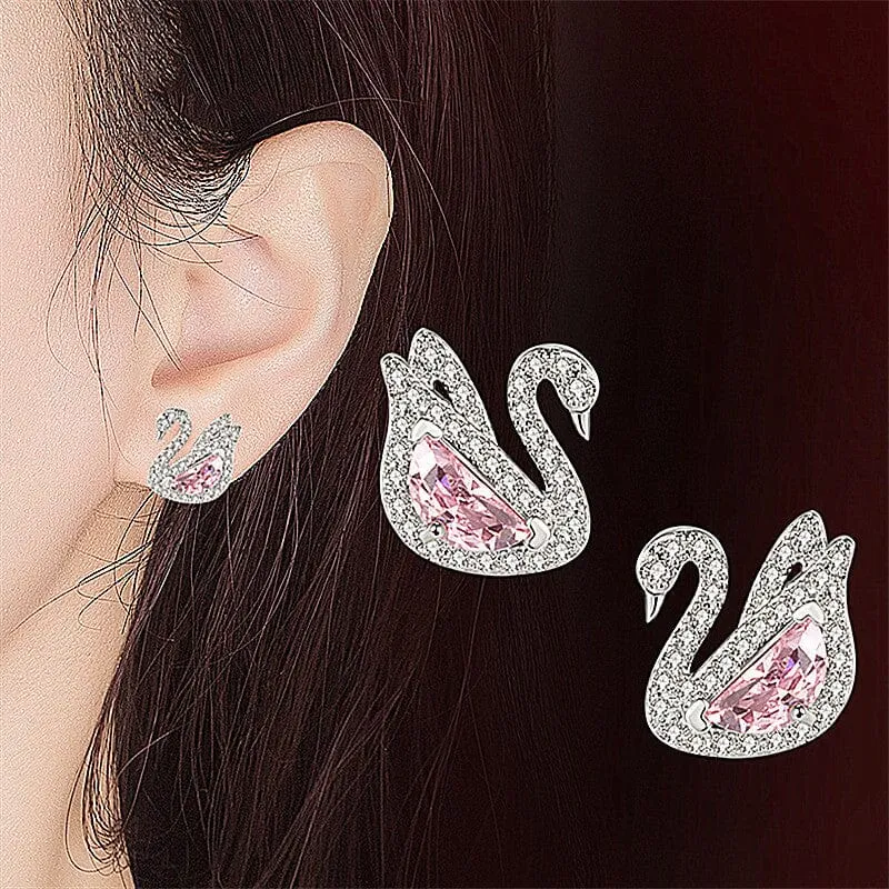 Swan Crystal Stone Stud Earrings