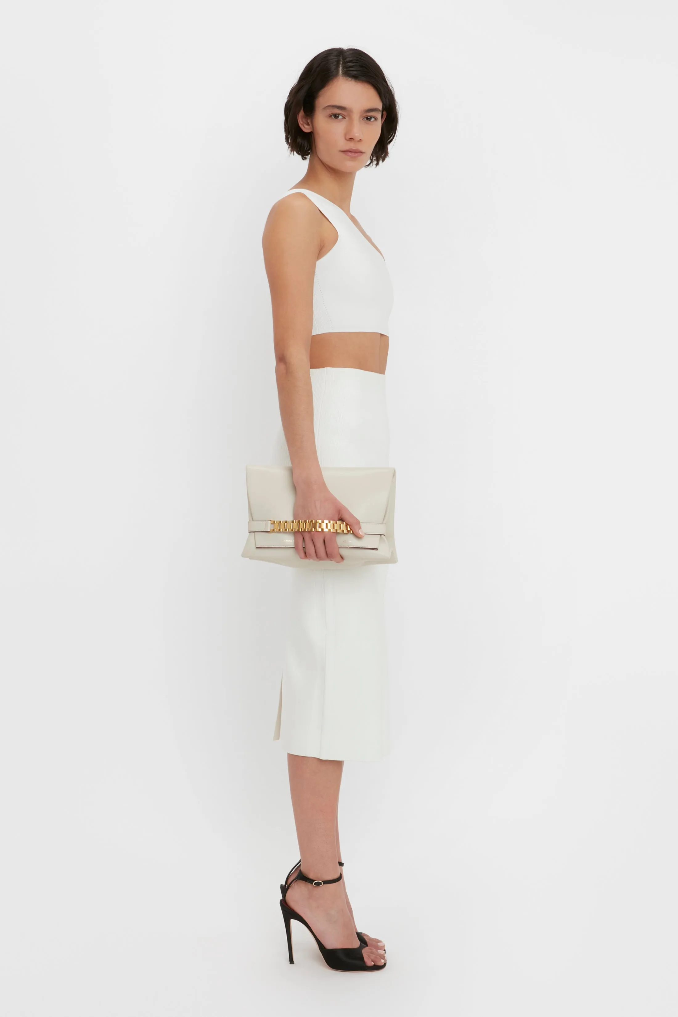 VB Body Fitted Midi Skirt In White