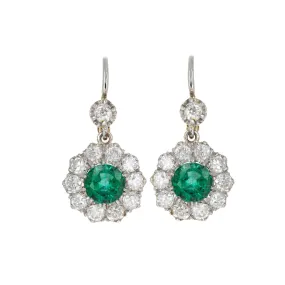 Victorian Inspired Round Emerald Diamond Drop Earrings