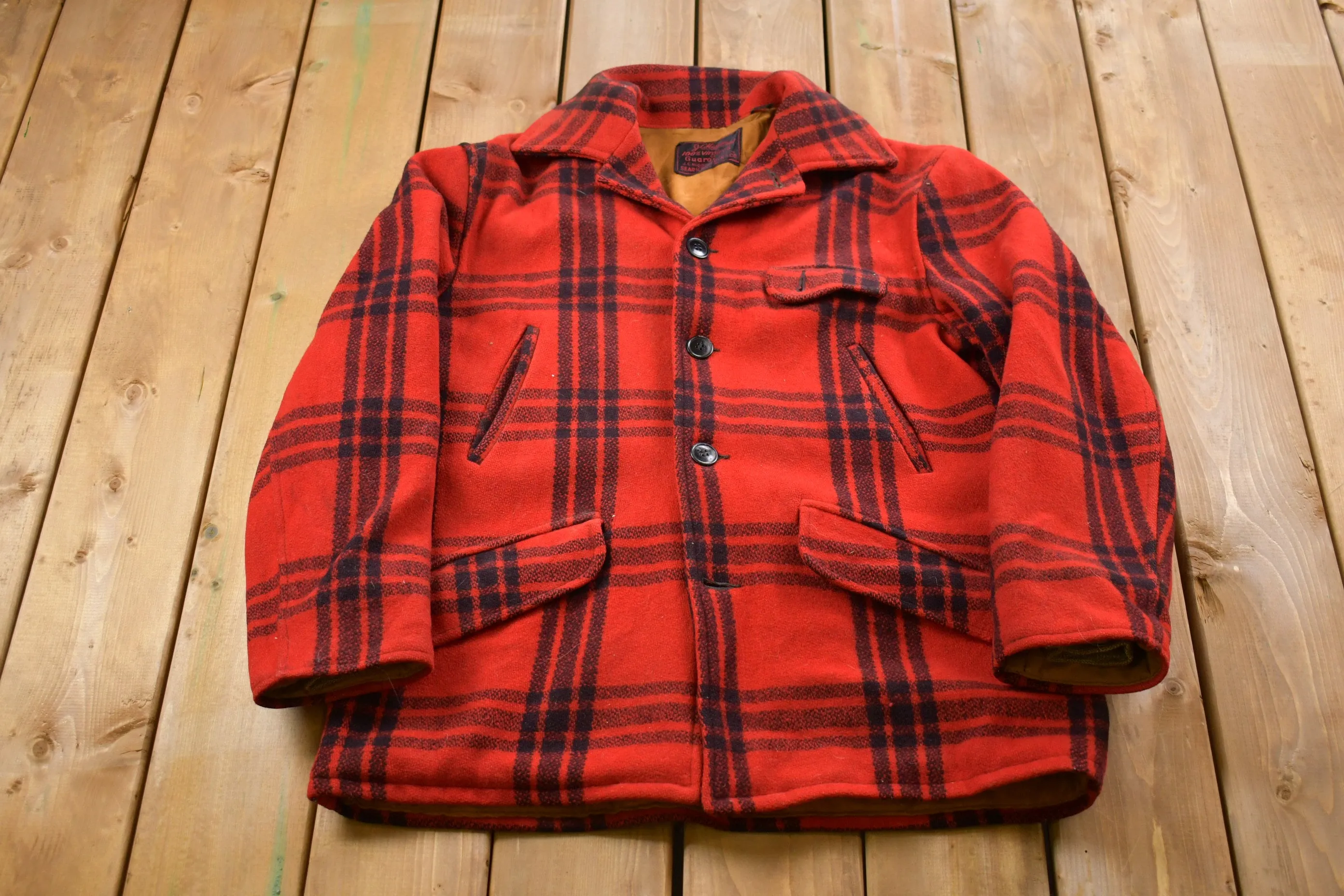 Vintage 1960s Sears 100% Wool Jacket / Wool Jacket  / Vintage 90s Jacket / Outdoor / Winter / Buffalo Plaid Chore Coat