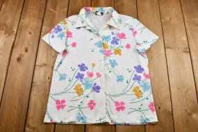 Vintage 1970s Floral Polyester Button Up Short Sleeve Blouse / True Vintage / Retro Fashion / Jon Albert / Vintage Womenswear / Made in USA