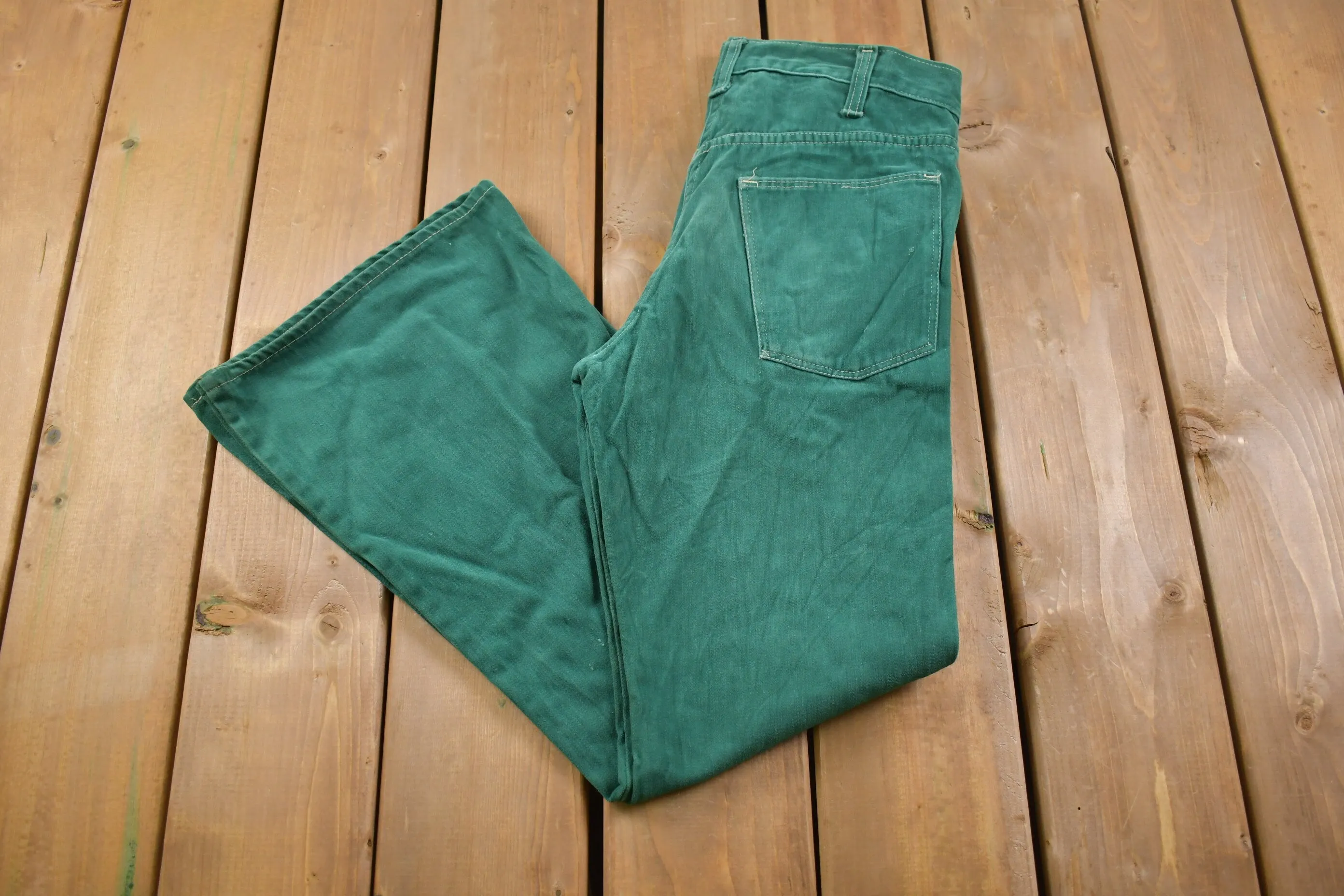 Vintage 1970s Green Bell Denim Bottoms 30 x 29 / Women's 70s Fashion / Made in USA / Rare Vintage / Streetwear Fashion / Vintage Pants