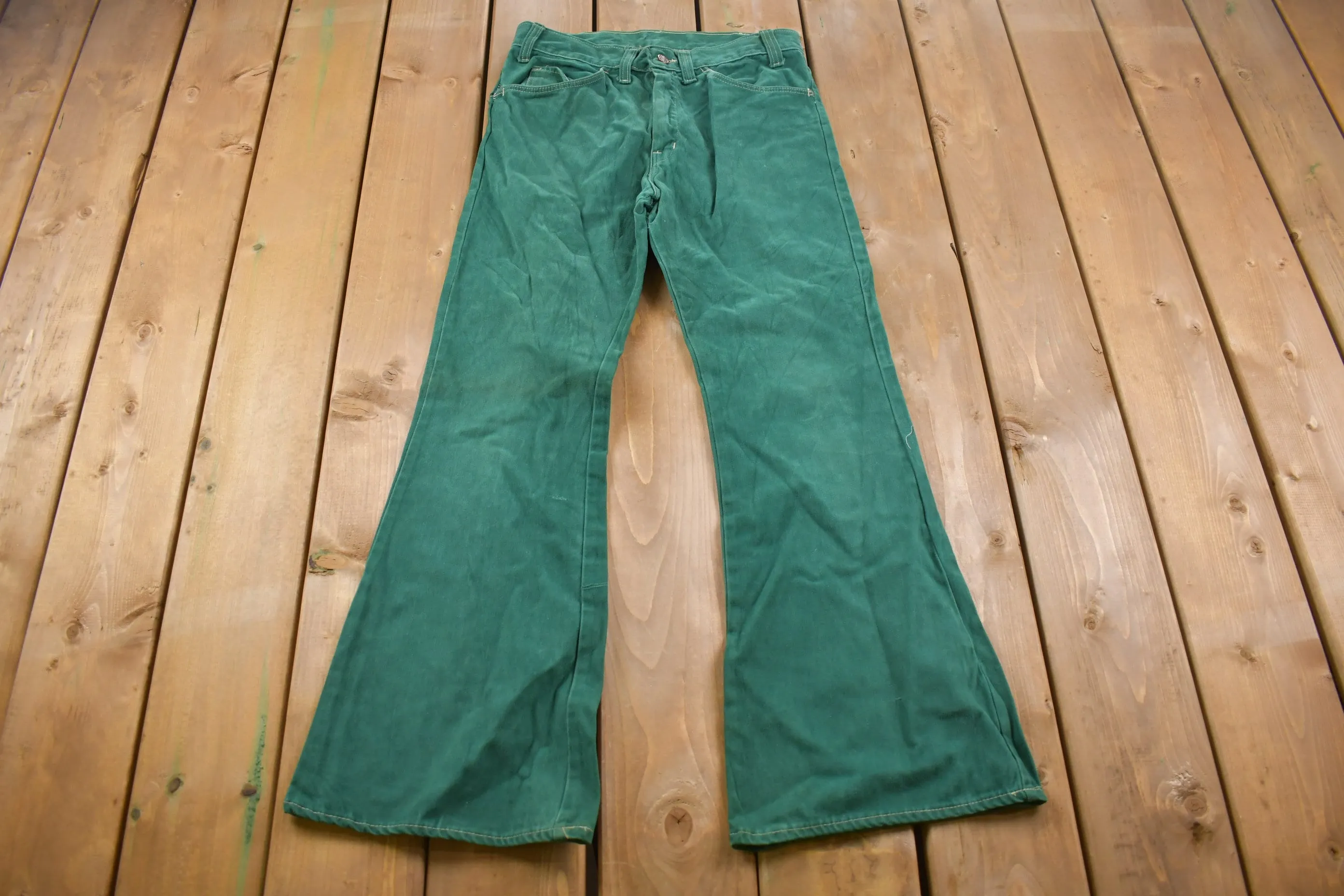 Vintage 1970s Green Bell Denim Bottoms 30 x 29 / Women's 70s Fashion / Made in USA / Rare Vintage / Streetwear Fashion / Vintage Pants