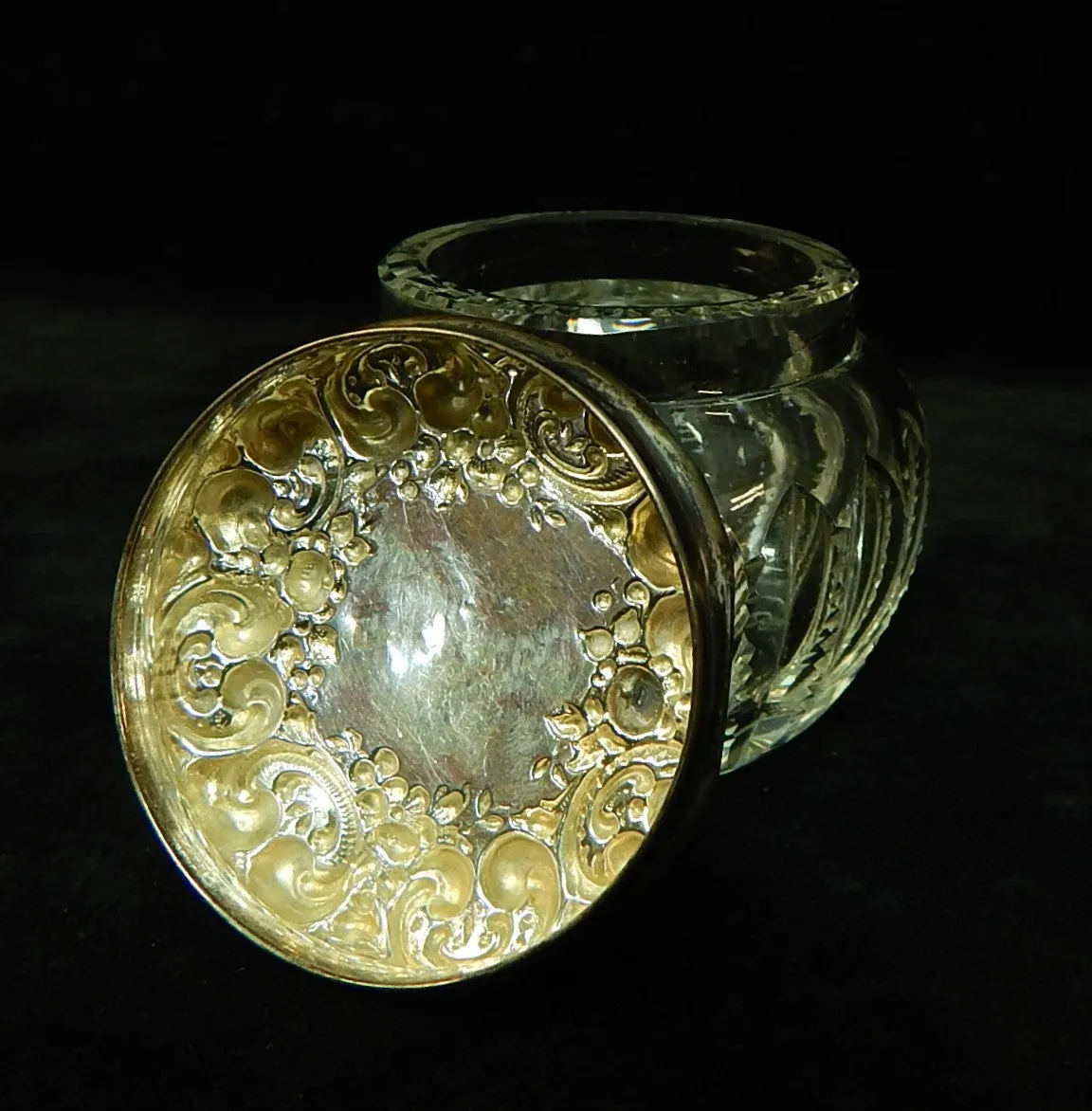 Vintage Cut Crystal Jar with Sterling Lid