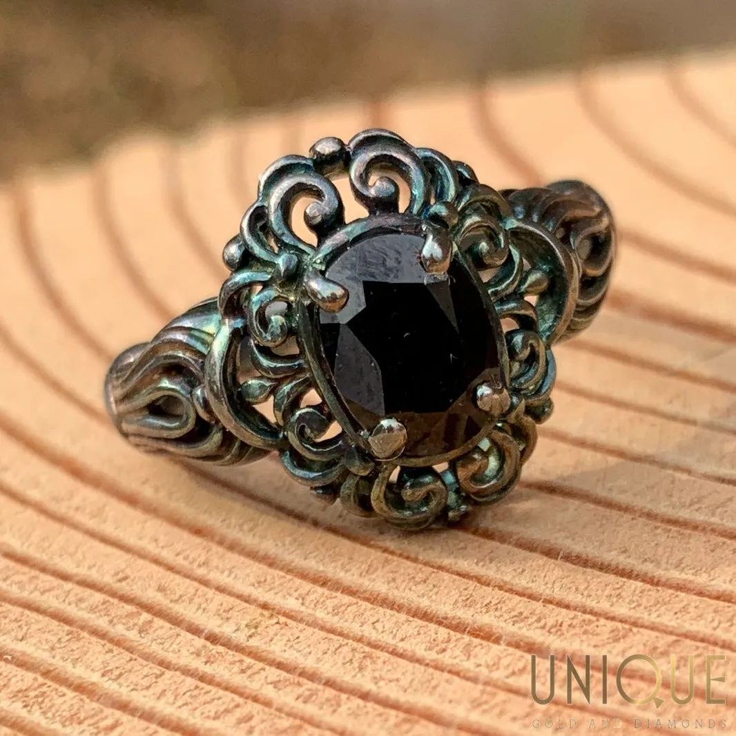 Vintage Sterling Silver Dark Ring With Onyx Stone