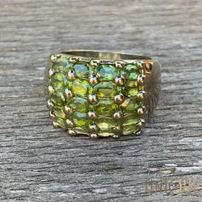 Vintage Sterling Silver Green Quartz Cluster Ring