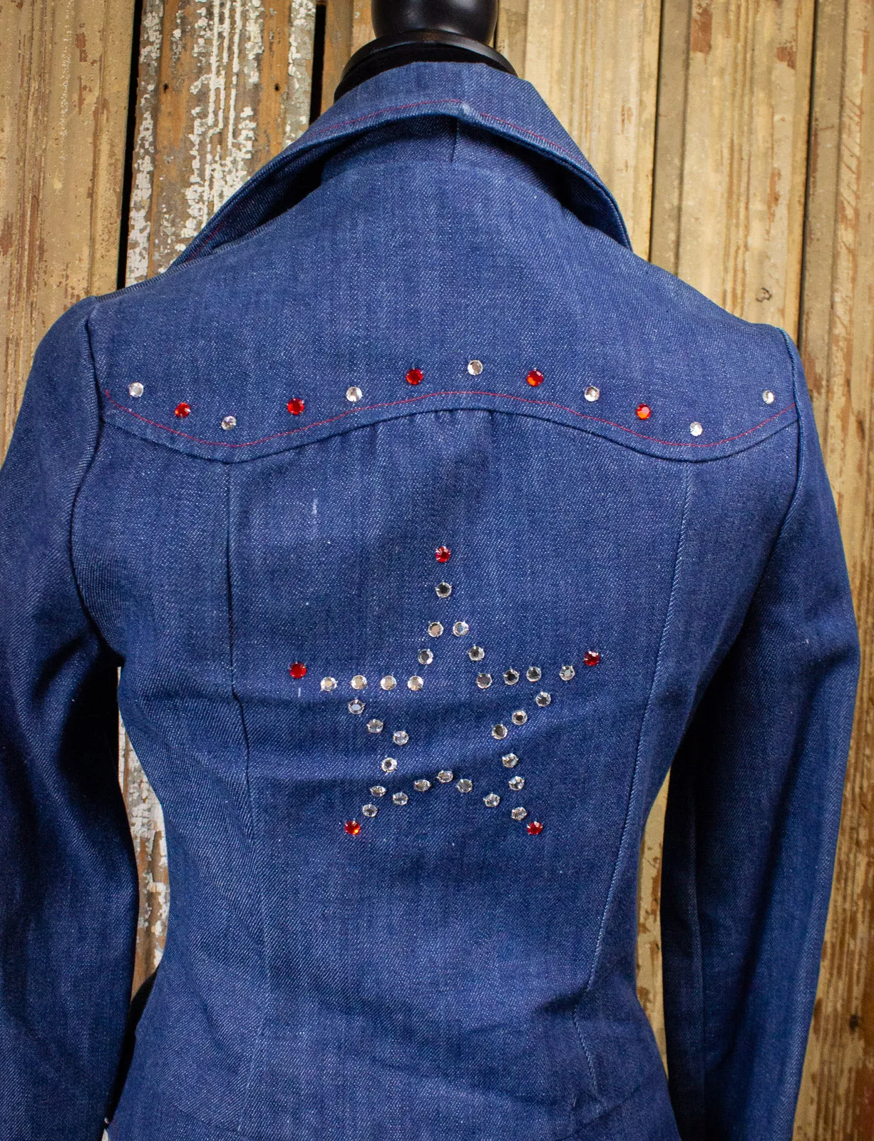 Vintage Women's Happy Legs Denim Jacket With Rhinestones 70s Small