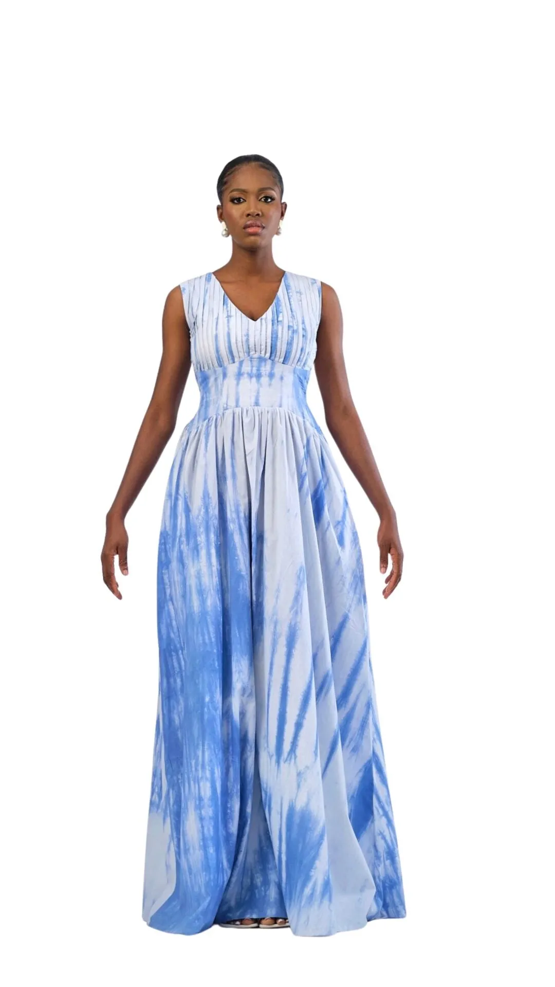 Waterfall Sleeveless Dress - White/Blue