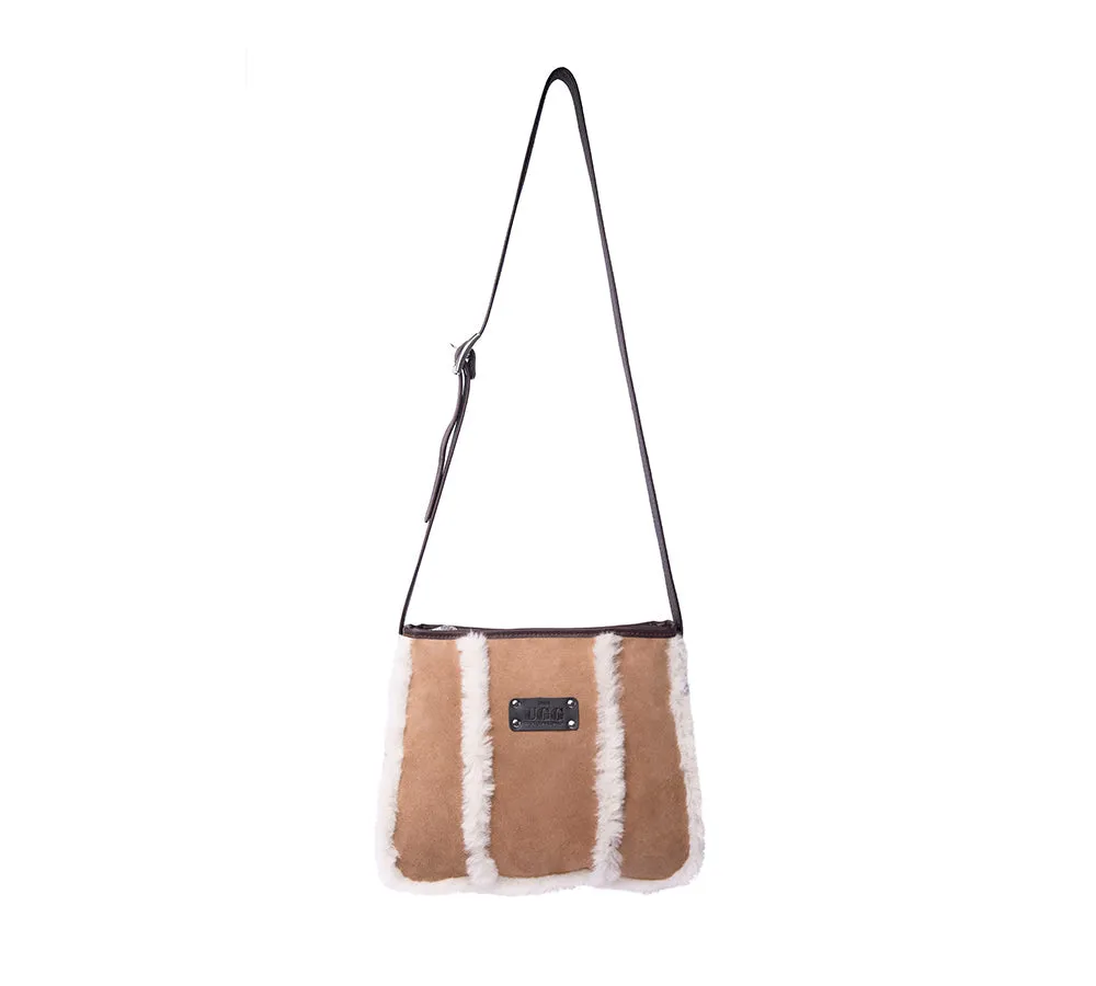 Women Sheepskin Wool Zip Shearling Lined Over Shoulder Bag