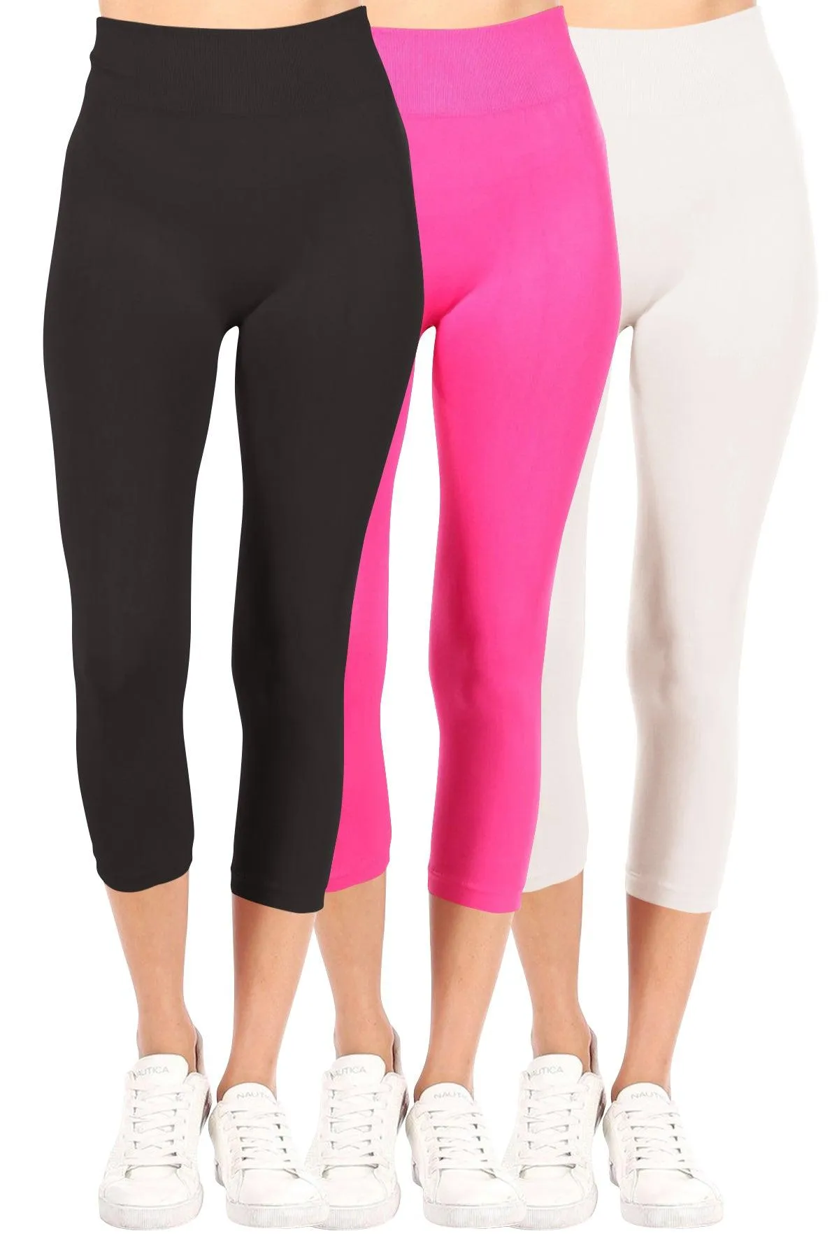 Women's Casual Seamless High Waist Solid Capri Leggings