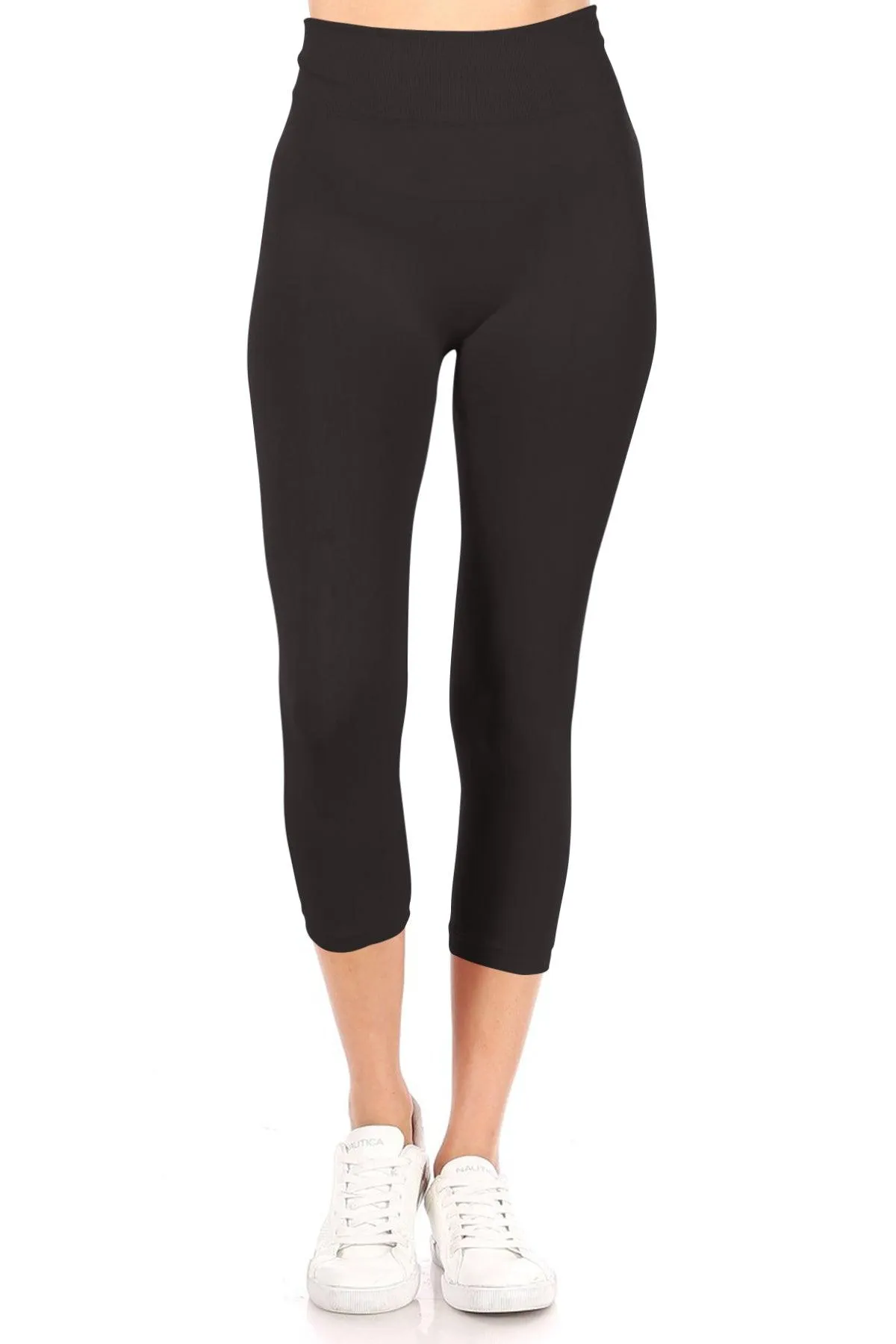 Women's Casual Seamless High Waist Solid Capri Leggings