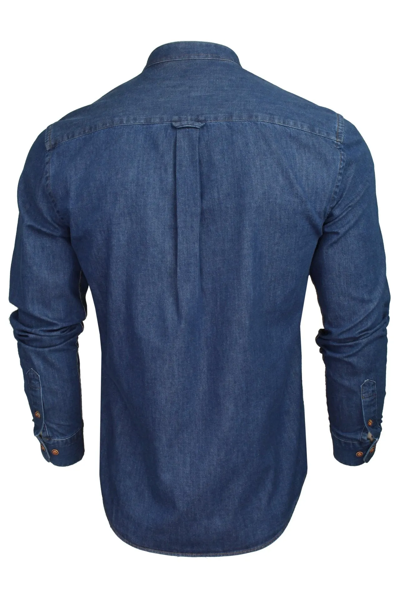 Xact Mens 6.6 oz Denim Band / Grandad Collar Shirt - Long Sleeved