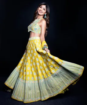 YELLOW BOLLYWOOD STYLE LEHENGA EMBROIDERY