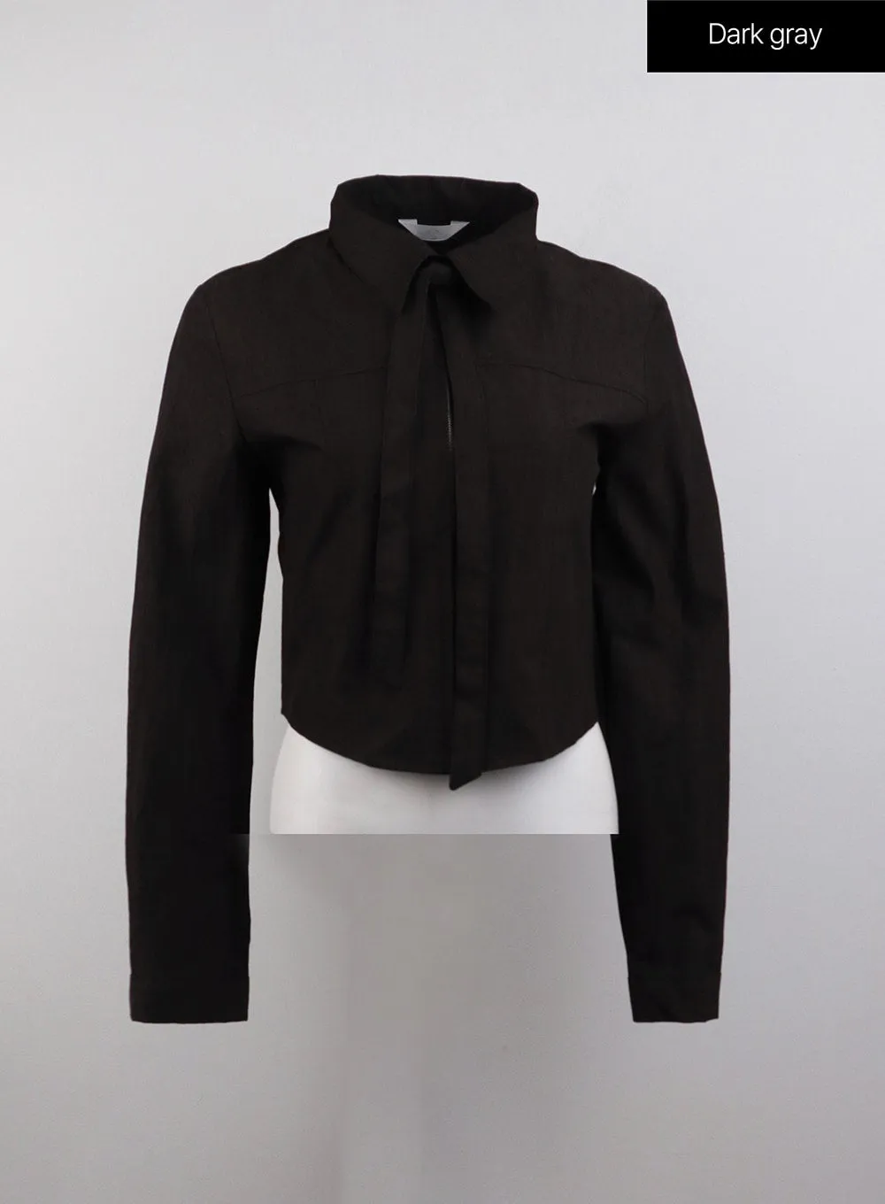 Zip-Up Collar Crop Shirt with Tie CJ410