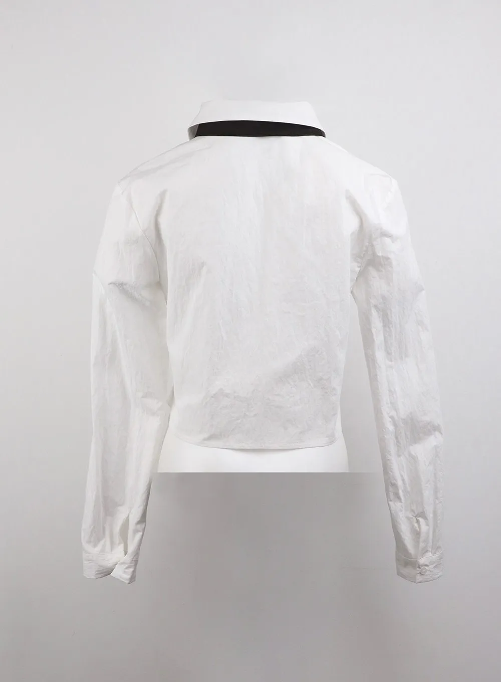 Zip-Up Collar Crop Shirt with Tie CJ410